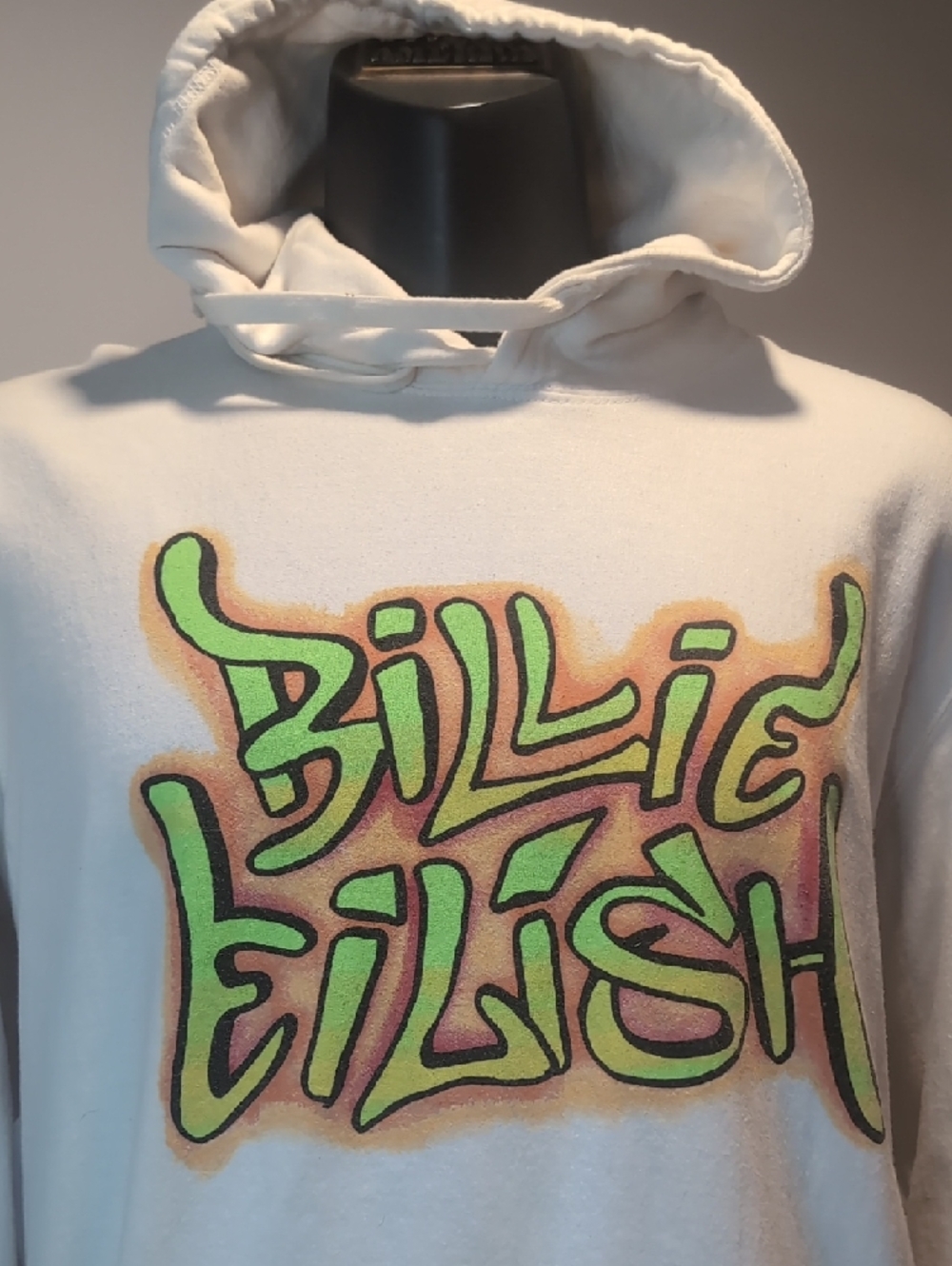 Billie Eilish White Graphic Hoodie - Neon Green & Pink Graffiti